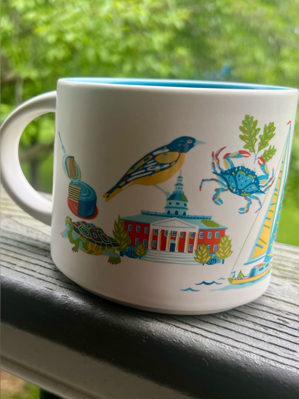 Starbucks White Mug with Multicolor Coastal Illustrations